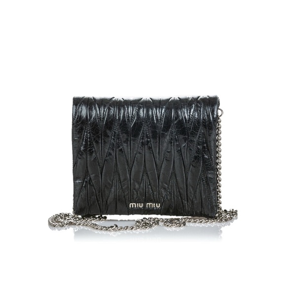 Miu Miu Handbags - Miu Miu Black Matelassé Leather Chain Crossbody Bag